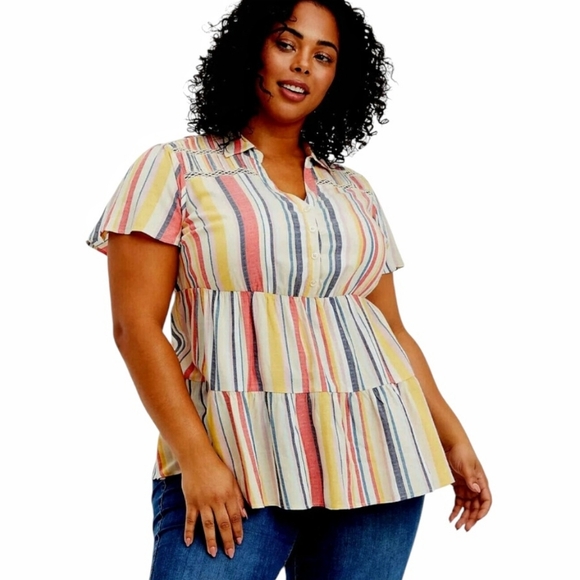 Torrid - Mida Stripe Short Sleeves Babydoll - Picture 1 of 16